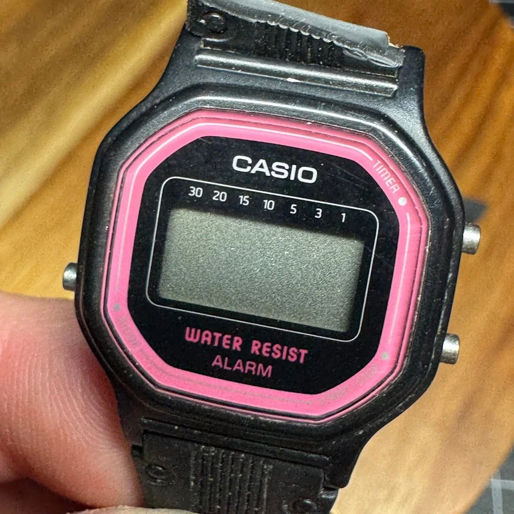 Casio LA-11W Digital Watch Black Pink Water Resist Alarm Parts Repair 3191